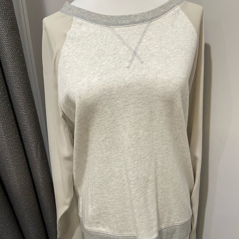 J crew sheer sleeve sweatshirt top